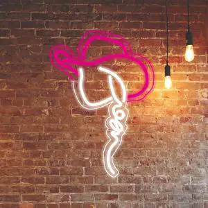 Cowgirl Hat LED Neon Sign Super Bright Acrylic Dimmable Cowboy Neon Light for Shop Window Store Display Beer Bar Nightclub Grand Opening Gift (Pink cowgirl hat 2)