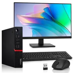 Lenovo ThinkCentre M715q Desktop Mini Computer, AMD Ryzen 5 Pro 2400GE, 8GB RAM, 256GB SSD, 24 Inch LED Monitor, Wireless Keyboard and Mouse, Wi-Fi, Windows 11 Pro, Home and Office PC Lenovo ThinkCentre M715q Desktop Mini Computer, AMD Ryzen 5 Pro 2400GE, 8GB RAM, 256GB SSD, 24 Inch LED Monitor, Wireless Keyboard and Mouse, Wi-Fi, Windows 11 Pro, Home and Office PC