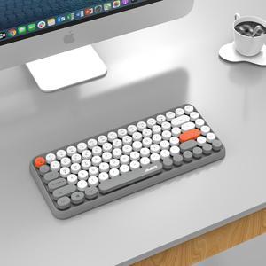 FirstBlood 308I Wireless Keyboard, 84 Keys Cute Retro Round Keycaps Mini Keyboard, Portable Computer Keyboard Compatible With Windows IOS Android
