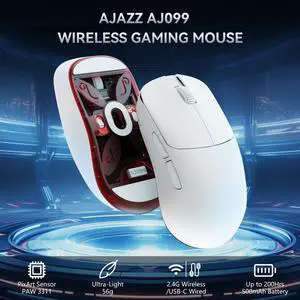 FirstBlood AJ099 Ultralight Wireless Gaming Mouse, 54g Ultralight 2.4Ghz/Wired Computer Mouse, PAW3311 12000 DPI Optical Sensor, 200 Hours Battery Programmable Buttons, for Win/MAC PC Gamers