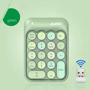 FirstBlood AK18 Wireless Office Numeric Keypad Laptop Desktop Mini Keyboard Cute Round Key Mixed Color-2.4G Wireless Green