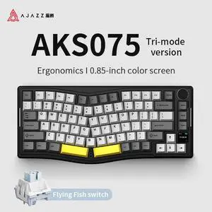 FirstBlood AKS075 three-mode mechanical keyboard ergonomic wireless keyboard hot-swappable VIA color screen RGB lighting gasket structure suitable for office games and e-sports