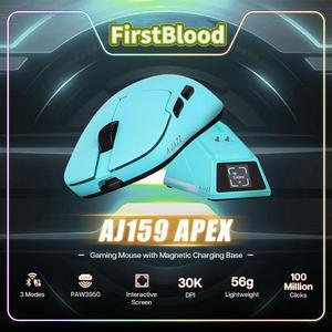 FirstBlood AJ159 APEX PAW3950 8Khz Ultralight Gaming Mouse with RGB Magnetic Charging Dock 42000dpi optical sensor 100 million clicks Ice Sensation Coated Trip-Mode Mouse Blue