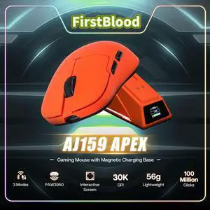 FirstBlood AJ159 APEX PAW3950 8Khz Ultralight Gaming Mouse with RGB Magnetic Charging Dock 42000dpi optical sensor 100 million clicks Ice Sensation Coated Trip-Mode Mouse Orange