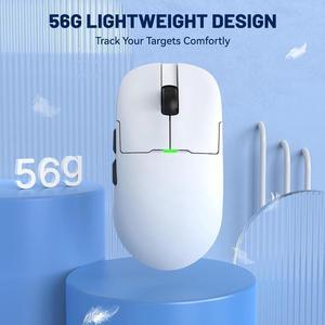 FirstBlood AJ159, Wireless/Wired 56G Lightweight Gaming Mouse with Magnetic Charging Base, PAW3395 Sensor 26KDPI, 100 Million Clicks, 1Khz Receiver Arctic White