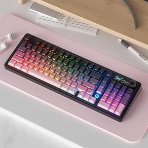 FirstBlood AK980 98% Mechanical Keyboard, BT5.0/USB-C/2.4GHz Wireless Gaming Keyboard, Hot Swappable Creamy Custom Keyboard with 1.14 TFT Screen, Knob, RGB for Win/Mac