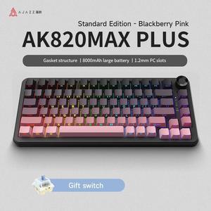 FirstBlood AK820MAX PLUS New upgraded model Big battery life more durable Wireless 2.4G + wired + BT three modes of connection Gift switch gradient pink