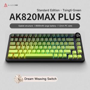 FirstBlood AK820MAX PLUS New upgraded model Big battery life more durable Wireless 2.4G + wired + BT three modes of connection Weaving Switch gradient green