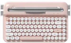 firstblood/AJAZZAF84 Wireless 2.4G Bluetooth Dual-mode Retro Keyboard with Built-in Fixed Slot Stand for Multiple Device Connection Pink / White