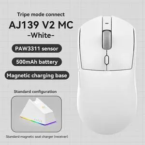 First Blood AJ139 V2 Wireless Mouse Three Modes Gaming Office Professional Right-Handed E-Sports Magnetic Charging Base PAW3395 First Blood AJ139 V2 Wireless Mouse Three Modes Gaming Office Professional Right-Handed E-Sports Magnetic Charging Base PAW3395