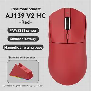 FirstBlood AJ139 V2 Wireless Mouse Three Modes Gaming Office Professional Right-Handed E-Sports Magnetic Charging Base PAW3395 FirstBlood AJ139 V2 Wireless Mouse Three Modes Gaming Office Professional Right-Handed E-Sports Magnetic Charging Base PAW3395