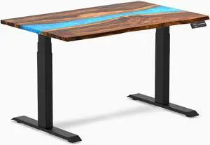 Desky Dual Resin Hardwood Sit Stand Desk - Pheasantwood Blue River / 48 x 30 inches / Matte Black