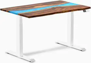 Desky Dual Resin Hardwood Sit Stand Desk - Pheasantwood Blue River / 48 x 30 inches / White