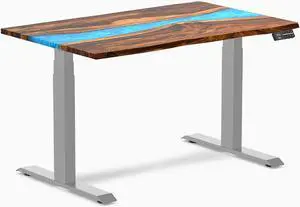 Desky Dual Resin Hardwood Sit Stand Desk - Pheasantwood Blue River / 48 x 30 inches / Gray