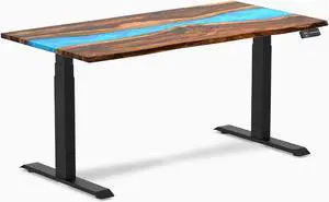 Desky Dual Resin Hardwood Sit Stand Desk - Pheasantwood Blue River / 60 x 30 inches / Matte Black