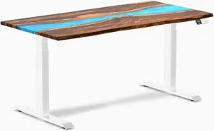 Desky Dual Resin Hardwood Sit Stand Desk - Pheasantwood Blue River / 60 x 30 inches / White