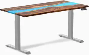 Desky Dual Resin Hardwood Sit Stand Desk - Pheasantwood Blue River / 60 x 30 inches / Gray
