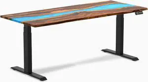Desky Dual Resin Hardwood Sit Stand Desk - Pheasantwood Blue River / 72 x 30 inches / Matte Black