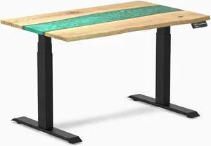Desky Dual Resin Hardwood Sit Stand Desk - White Ash Emerald River / 48 x 30 inches / Matte Black