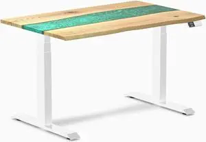 Desky Dual Resin Hardwood Sit Stand Desk - White Ash Emerald River / 48 x 30 inches / White