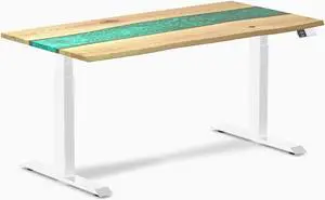 Desky Dual Resin Hardwood Sit Stand Desk - White Ash Emerald River / 60 x 30 inches / White