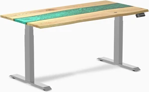 Desky Dual Resin Hardwood Sit Stand Desk - White Ash / 60 x 30 in / Grey Desky Dual Resin Hardwood Sit Stand Desk - White Ash / 60 x 30 in / Grey