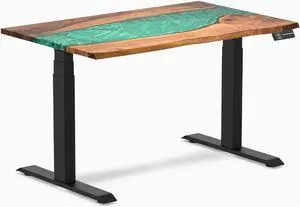 Desky Dual Resin Hardwood Sit Stand Desk - Natural Walnut Emerald River / 48 x 30 inches / Matte Black