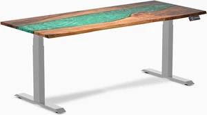 Desky Dual Resin Hardwood Sit Stand Desk - Natural Walnut / 72 x 30 in / Grey Desky Dual Resin Hardwood Sit Stand Desk - Natural Walnut / 72 x 30 in / Grey