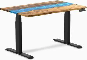Desky Dual Resin Hardwood Sit Stand Desk - Teak Blue River / 48 x 30 inches / Matte Black