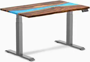 Desky Dual Resin Hardwood Sit Stand Desk - Pheasantwood Blue River / 48 x 30 inches / Space Gray