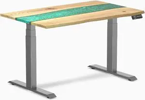 Desky Dual Resin Hardwood Sit Stand Desk - White Ash Emerald River / 48 x 30 inches / Space Gray