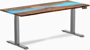 Desky Dual Resin Hardwood Sit Stand Desk - Pheasantwood Blue River / 72 x 30 inches / Space Gray