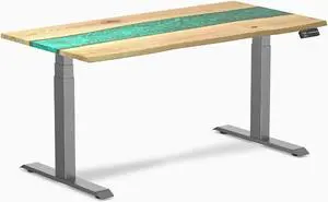 Desky Dual Resin Hardwood Sit Stand Desk - White Ash Emerald River / 60 x 30 inches / Space Gray