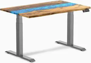 Desky Dual Resin Hardwood Sit Stand Desk - Teak Blue River / 48 x 30 inches / Space Gray