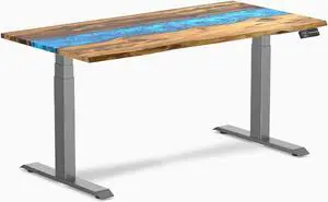 Desky Dual Resin Hardwood Sit Stand Desk - Teak Blue River / 60 x 30 inches / Space Gray