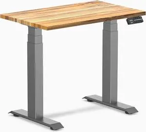 Desky Dual Mini Hardwood Sit Stand Desk - Teak  / 32 x 20 in / Space Gray