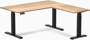 Desky Hardwood L-Shape Sit Stand Desk - White Oak / 60 x 30 x 62 x 20 in / Matte Black