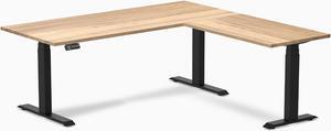 Desky Hardwood L-Shape Sit Stand Desk - White Oak / 72 x 30 x 70 x 24 in / Matte Black