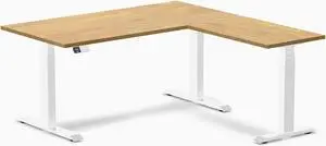 Desky Rubberwood L-Shape Sit Stand Desk - Light Oak / 60 x 30 x 62 x 20 in / White Desky Rubberwood L-Shape Sit Stand Desk - Light Oak / 60 x 30 x 62 x 20 in / White
