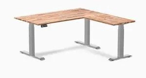 Desky Softwood L-Shape Sit Stand Desk - Acacia / 60 x 30 x 62 x 20 in / Gray