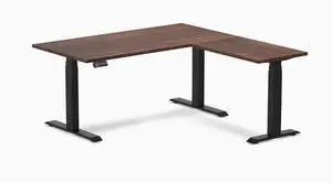 Desky Softwood L-Shape Sit Stand Desk - American Rustic Pine / 60 x 30 x 62 x 20 in / Matte Black