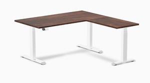 Desky Softwood L-Shape Sit Stand Desk - American Rustic Pine / 60 x 30 x 62 x 20 in / White