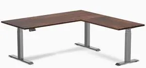 Desky Softwood L-Shape Sit Stand Desk - American Rustic Pine / 72 x 30 x 70 x 24 in / Space Gray