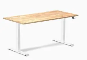 Desky Dual Rubberwood Sit Stand Desk - Natural Timber / 60 x 30 in / White