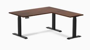 Desky Rubberwood L-Shape Sit Stand Desk - Red Walnut / 60 x 30 x 62 x 20 in / Matte Black