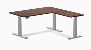 Desky Rubberwood L-Shape Sit Stand Desk - Red Walnut / 60 x 30 x 62 x 20 in / Gray