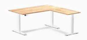 Desky Rubberwood L-Shape Sit Stand Desk - Natural Timber / 60 x 30 x 62 x 20 in / White