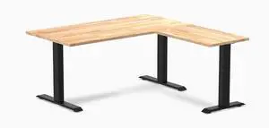 Desky Zero Rubberwood L-Shape Office Desk - Natural Timber / 60 x 30 x 62 x 20 in / Matte Black