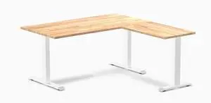 Desky Zero Rubberwood L-Shape Office Desk - Natural Timber / 60 x 30 x 62 x 20 in / White