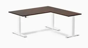 Desky Rubberwood L-Shape Sit Stand Desk - Dark Walnut / 60 x 30 x 62 x 20 in / White